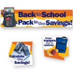 This in-store signage was created as the back-to-school promotion for all the stores across Canada. At the time they included Staples stores in most provinces, Staples Business Depot in Ontario and Bureau en gros in Quebec so this was a comprehensive country-wide effort. Each sign has a particular function in the store. This is an endcap sign and the smaller ones are so-called bunk signs.