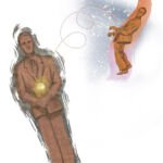 This was part of a group of 17 illustrations done for Michelle Tocher's book, A. Seeker's Storybook-Stories for the Working Soul which highlight a variety of issues facing 'Albert Seeker', who is a metaphor for anyone attempting to make changes in their working lives. The book is in the form of "mythical tales that help him (Albert) gain insight into his own vision and calling".