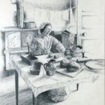 The Bradley House is a pioneer residence that is in Mississauga, Ontario. I worked with the curator of the historical site and she became the costumed model for a whole series of drawings that were based on the building. The illustrations were used in their brochure, gift cards , art prints and other collateral associated with the building.