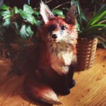 This piece is a life size 3 dimensional sculpture made from wood, acrylic and other media. It was commissioned for a private home by a client that is surrounded by wildlife and has a particular fondness for foxes. I went on to create an entire fox family in 3-D.