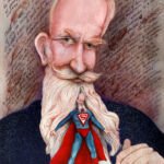 This illustration was done as a self promotion project for Shaw's 'Man and Superman' play which was very interesting to me at the time. It was conceived like the Russian dolls which contain smaller and smaller versions of the principal image one inside the other. In this case they live in Shaw's beard.